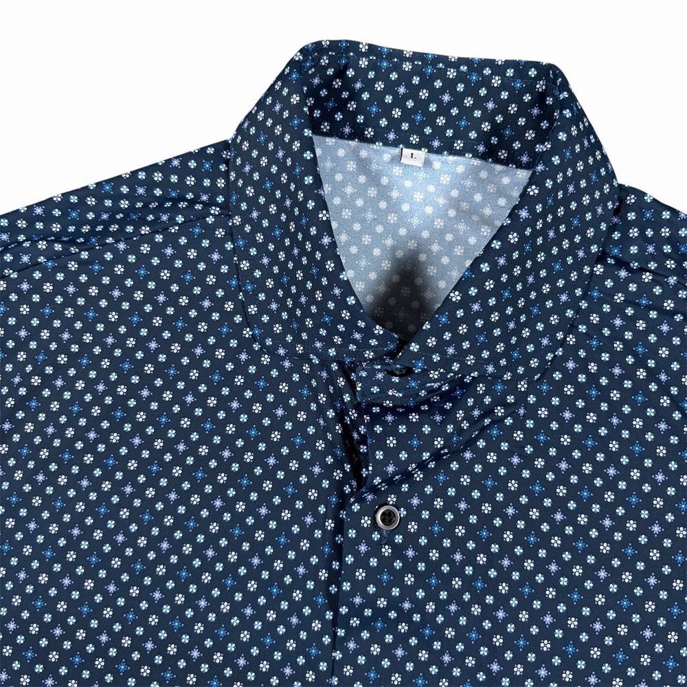 State & Liberty Shirt Men's Sz L Blue Tech Button Down S/S Geometric Performance